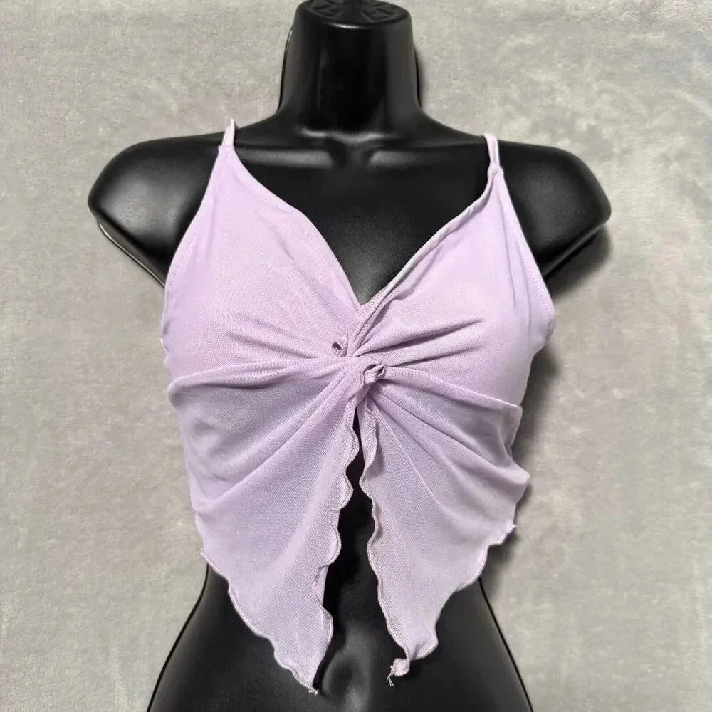 Shein Cropped Cami Top Womens XS Purple Sheer Twisted Front Adjustable Strap